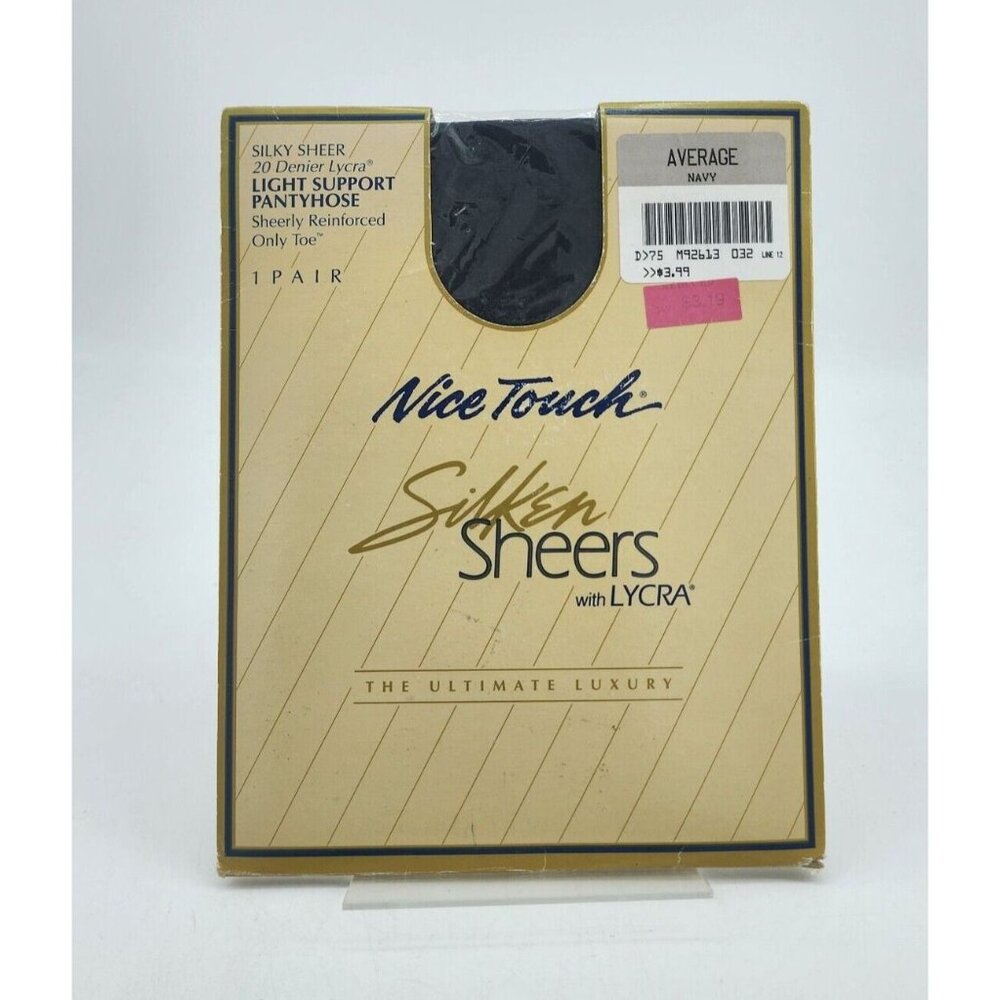Nice Touch Silken Sheer Light Support Reinforced Only Toe Pantyhose Navy Average